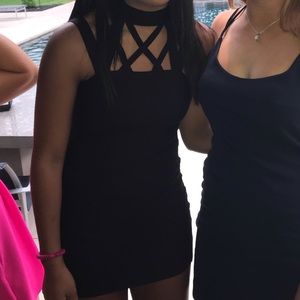 Cage bodycon black dress